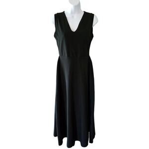Pact Fit & Flare Black Sleeveless Midi Dress Stretch Organic Cotton Knit Small